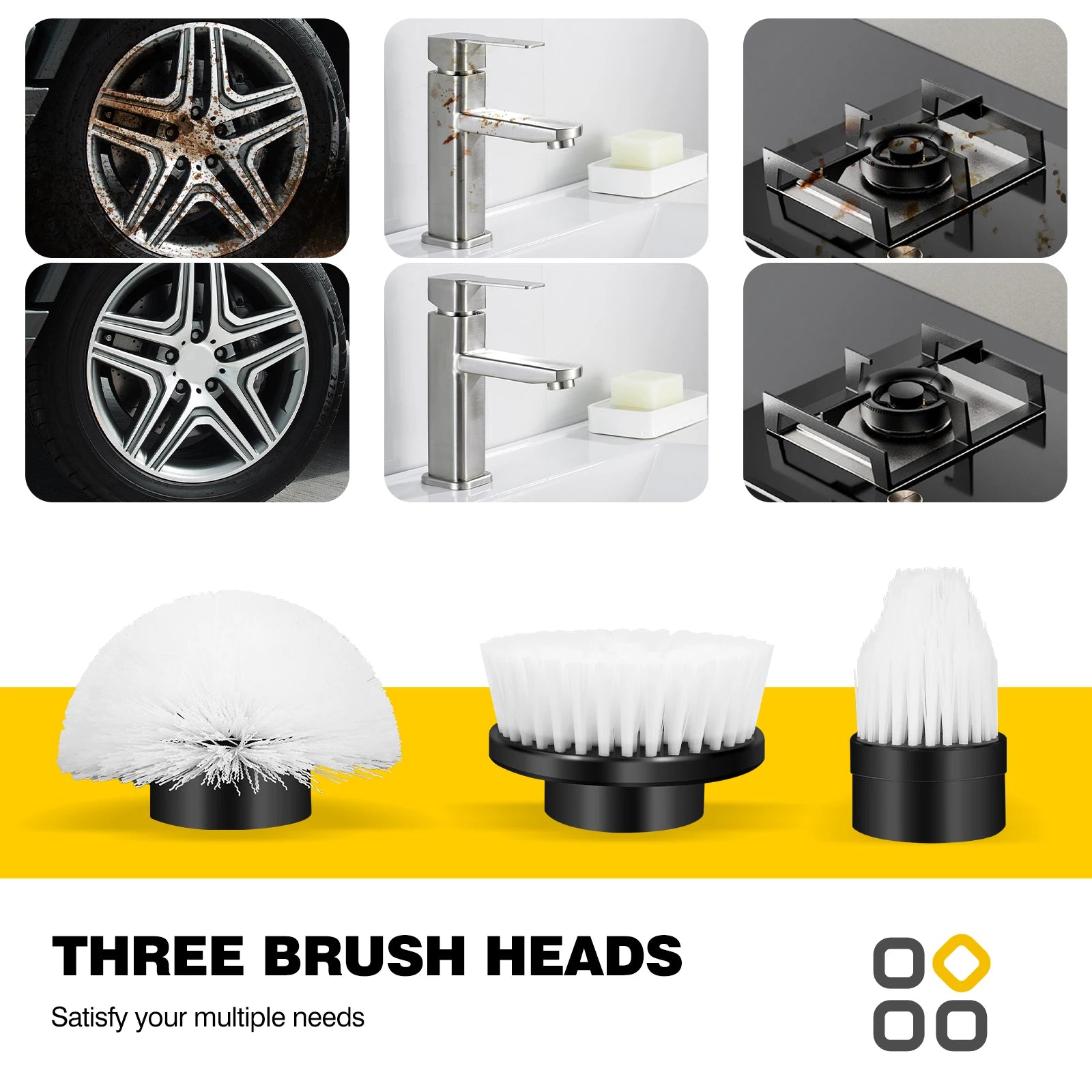 DayPlus Cordless Electric Brush Multi-functional Automatic Hand-held Electric Cleaning Brush Bathroom Toilet Floor Toilet 3 Head