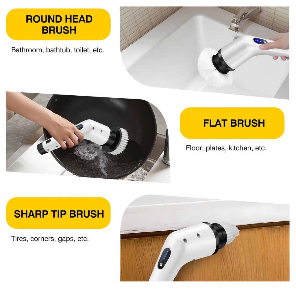DayPlus Cordless Electric Brush Multi-functional Automatic Hand-held Electric Cleaning Brush Bathroom Toilet Floor Toilet 3 Head