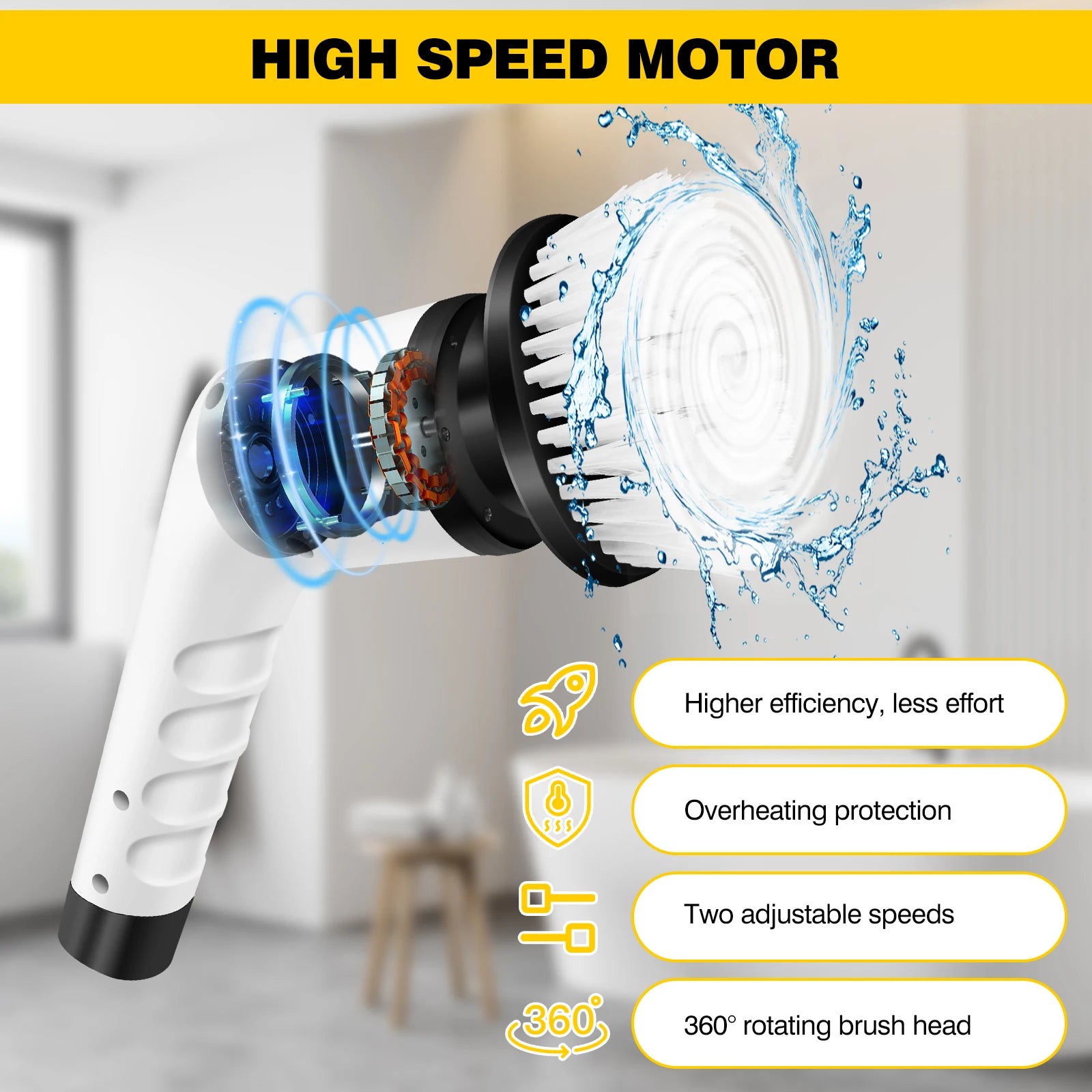 DayPlus Cordless Electric Brush Multi-functional Automatic Hand-held Electric Cleaning Brush Bathroom Toilet Floor Toilet 3 Head